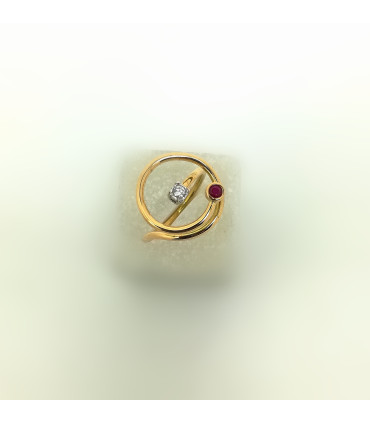ANILLO DE ORO CON DIAMANTE Y RUBÍ "LOOP"