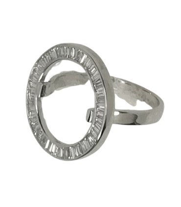 White gold baguette diamonds halo ring