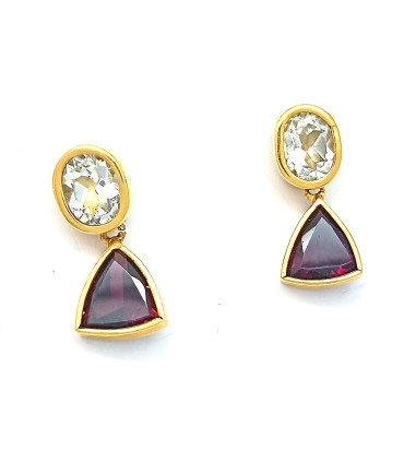 GOLD EARRINGS WITH TOPAZ AND GARNETS