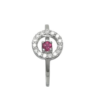 WHITE GOLD RING WITH DIAMONDS HALO AND TOURMALINE