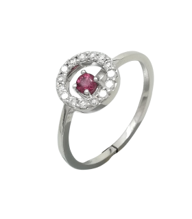 WHITE GOLD RING WITH DIAMONDS HALO AND TOURMALINE