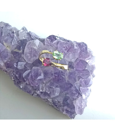 ANILLO DE ORO TU Y YO CON TURMALINAS