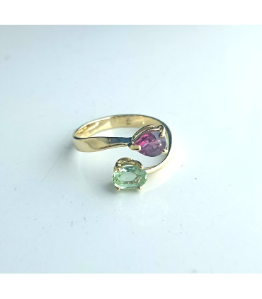 ANILLO DE ORO TU Y YO CON TURMALINAS