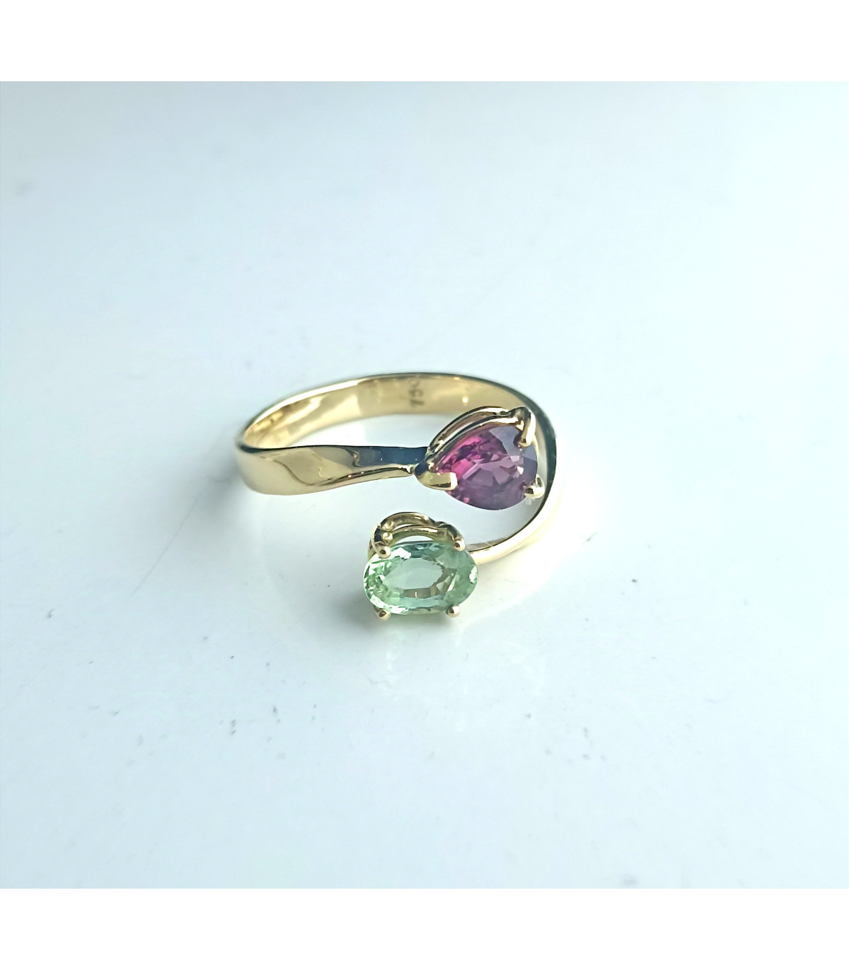 ANILLO DE ORO TU Y YO CON TURMALINAS