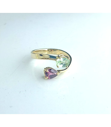 ANILLO DE ORO TU Y YO CON TURMALINAS