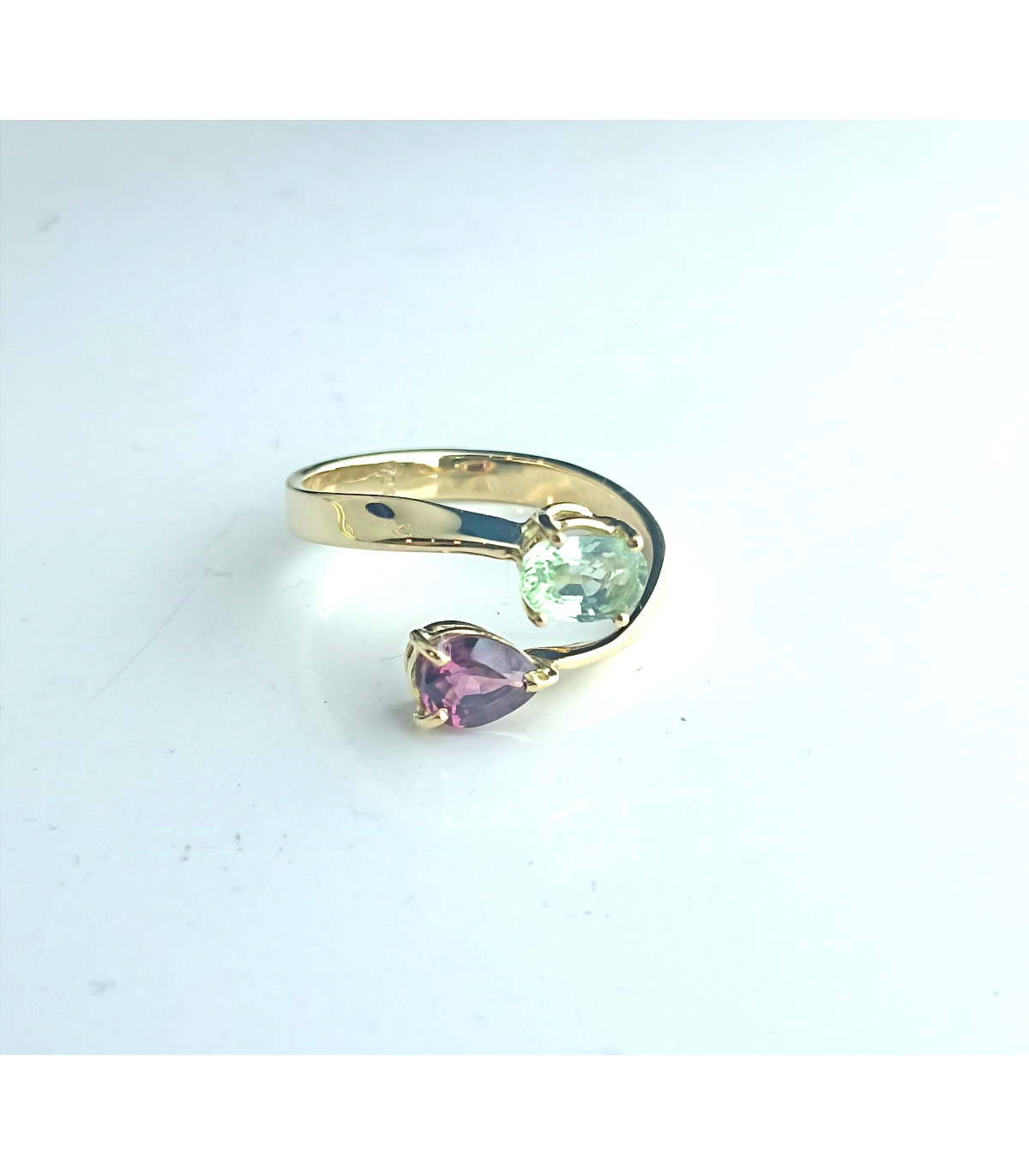 ANILLO DE ORO TU Y YO CON TURMALINAS