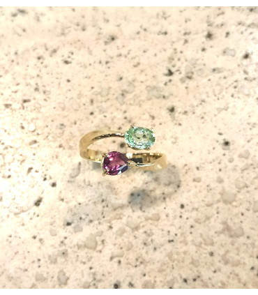 ANILLO DE ORO TU Y YO CON TURMALINAS