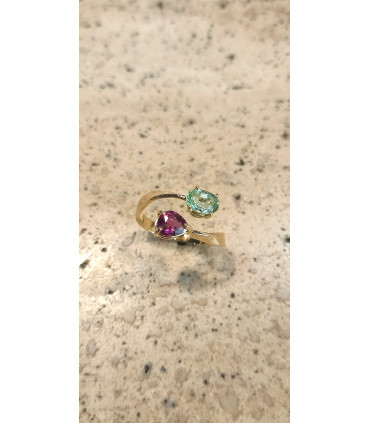ANILLO DE ORO TU Y YO CON TURMALINAS