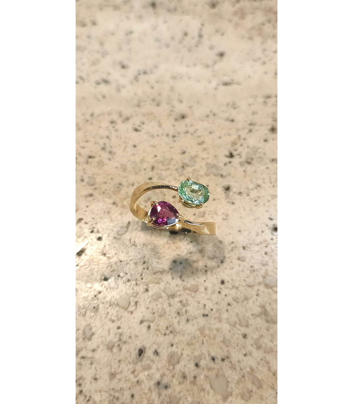 ANILLO DE ORO TU Y YO CON TURMALINAS