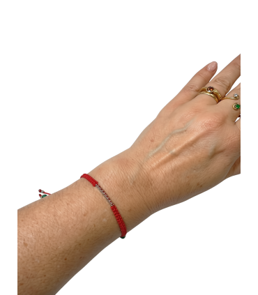 GOLD BRACELET WITH ORANGE SAPPHIRE BAR AND MACRAME